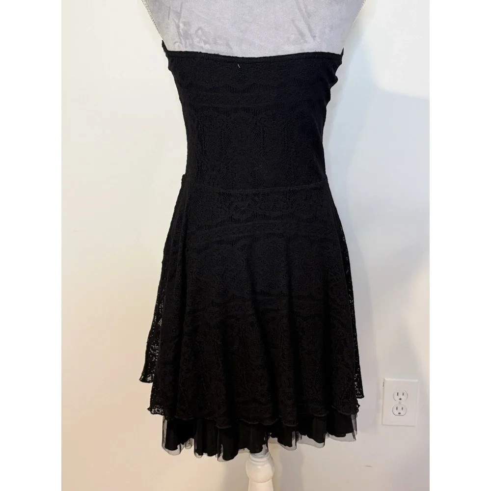 Free People Strapless Black Lace beaded Mini Dress Witchy Dark Romance‎ Goth LG
